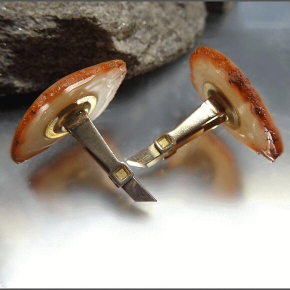 1960s Cool Blue Grey w Cinnamon Geode Vintage Cufflinks 16954 - Picture 6 of 7